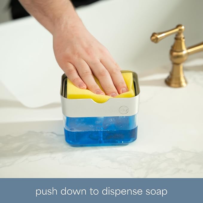 S&T INC. Dish Soap Dispenser and Sponge Holder, Sponge Included, Anti-Slid Feet - Image 2