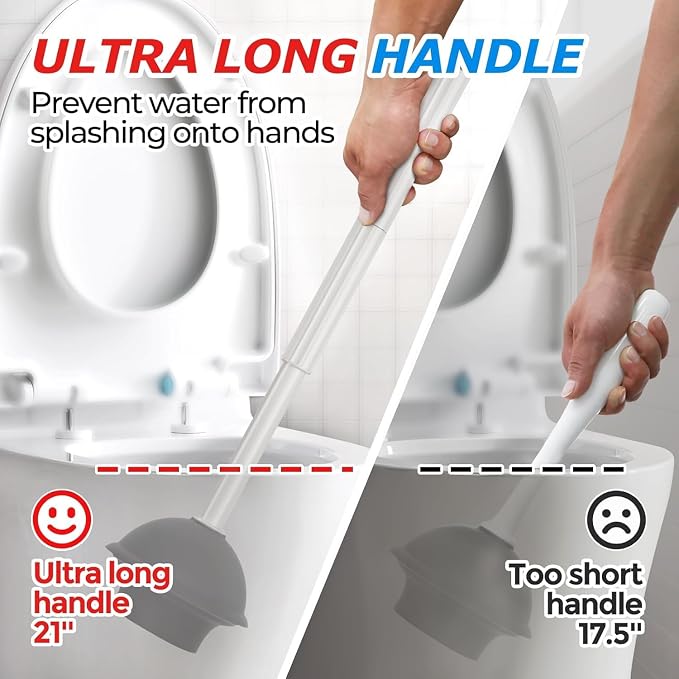 FORASTO 2Pack 2 in 1 Toilet Plunger and Brush Set, Extended Handle Plunger - Image 2