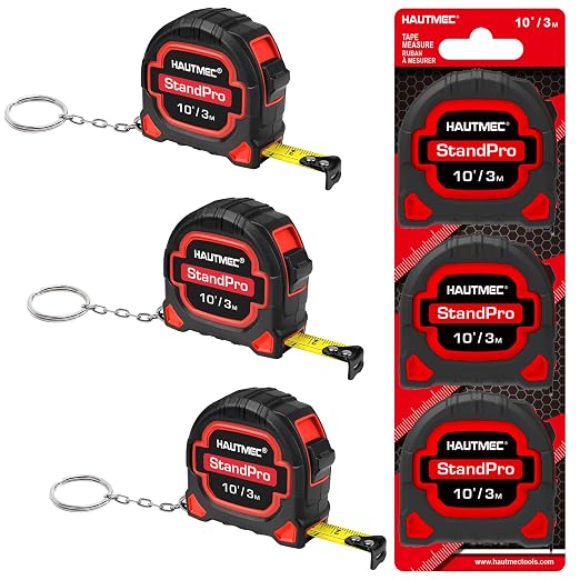 HAUTMEC 3pc Small Mini Tape Measure 10ft, Keychain Measuring, Metric and by HAUTMEC