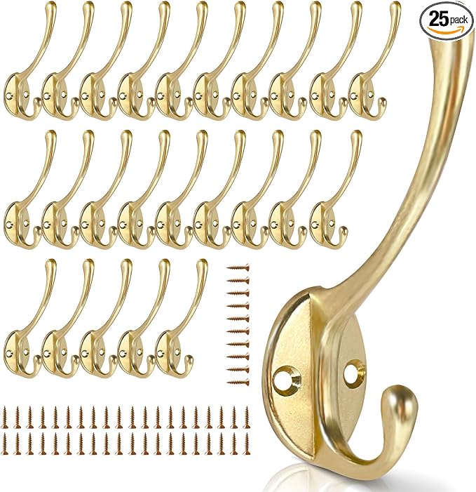 Wall Hooks for Hanging, 25-Pcs Heavy Duty Metal Coat Hooks, for Living Room by BRCRXW