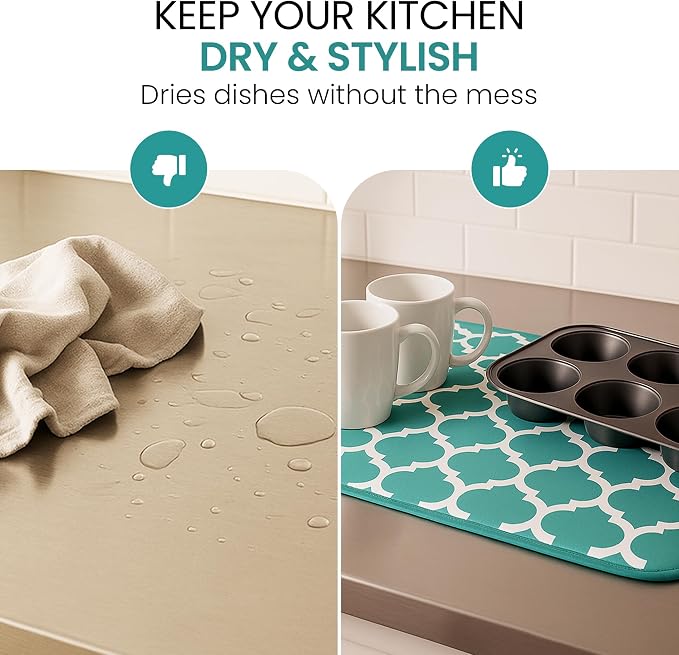 Dish Drying Mat for Kitchen Counter, Large 18 x 14 Absorbent Microfiber Pad | - Image 7