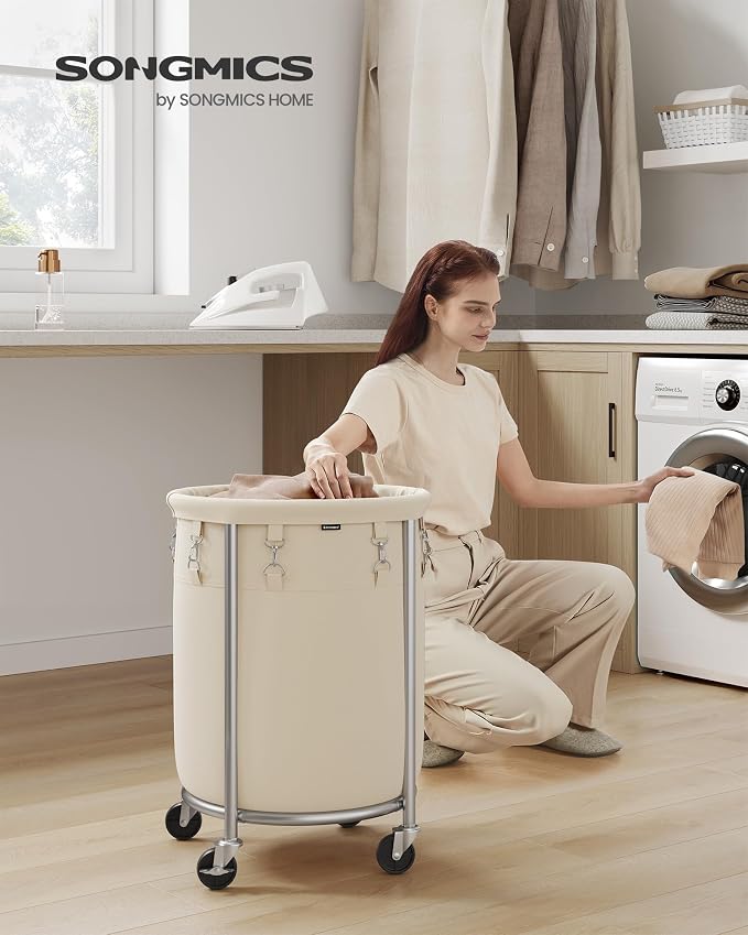 SONGMICS Laundry Basket with Wheels, 18.5 Gal., Steel Frame, Removable Bag - Image 2