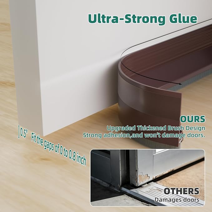 Door Draft Stopper with Brush, 1 Pack | Self Adhesive Weather Stripping - Image 2