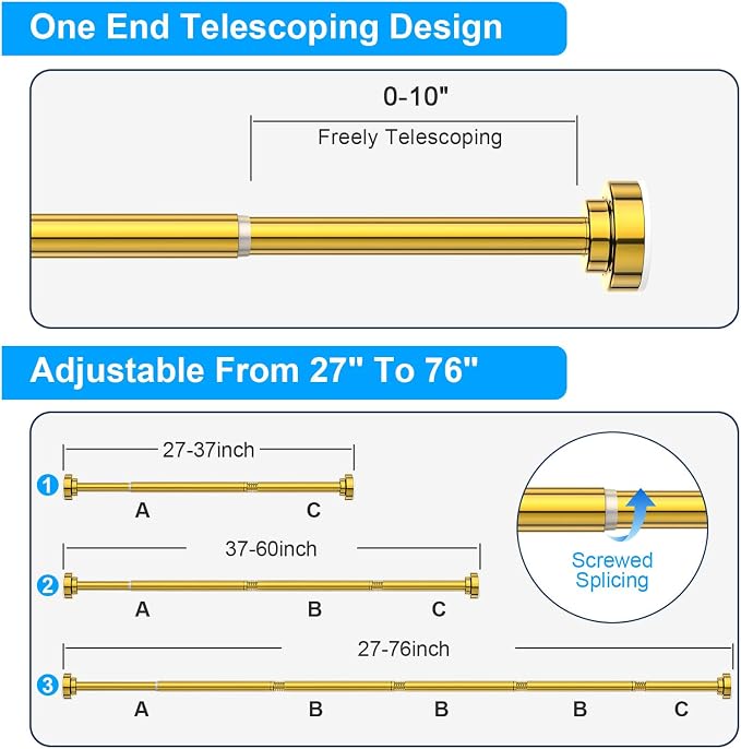 TEECK Shower Curtain Rod, 27-76 inch Adjustable Spring Tension Curtain Rod - Image 7