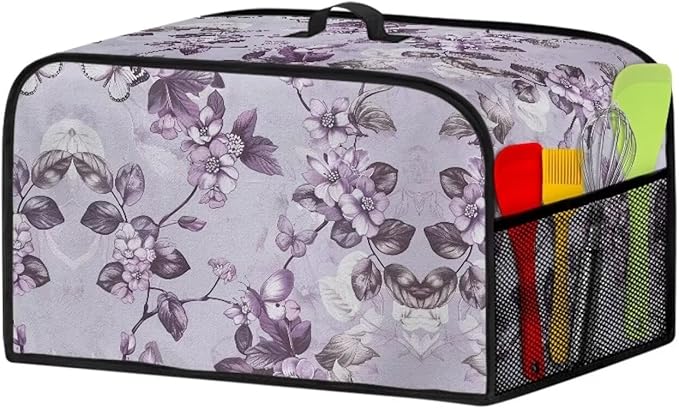Purple Flower Slow Cooker Dust Cover Oval 6-8 Qt Dust Proof Convenient