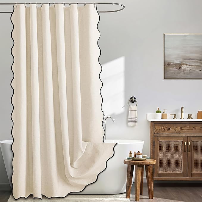 MIULEE Ivory Scalloped Linen Shower Curtain 72x78 Inches by MIULEE
