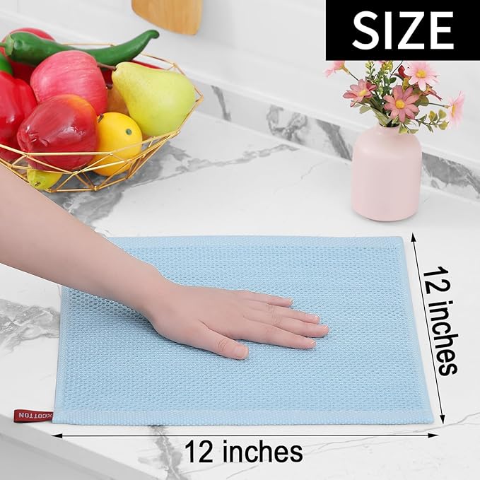 Homaxy 100% Cotton Waffle Weave Kitchen Dish Cloths 8-Pack, Sky Blue | 12 x 12 - Image 5