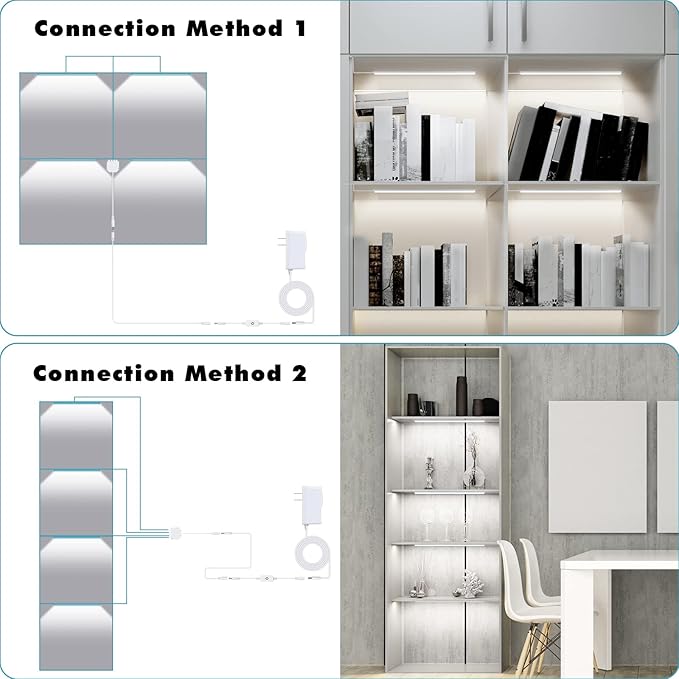 JUSJUBR Black Shell Display Case Lights, LED Lights for Display Case with Memory Function, 4x12 Inch Bookshelf Lighting, LED Cabinet Lights for Shelf, Cold White 6000K