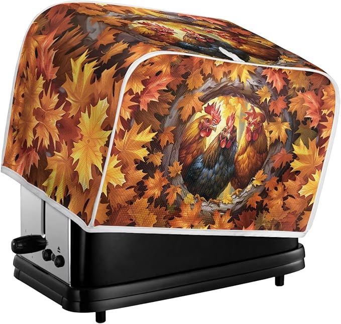UNICEU Maple Leaf Rooster Print Toaster Cover 2 Slience Fingerprint Protection for Bread Maker Kitchen Small Appliance Protection Home Decor