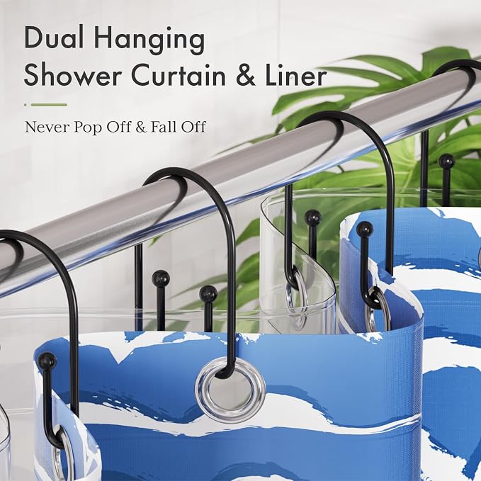 AmazerBath Shower Curtain Hooks, Simple Black Shower Curtain Hooks Rust Proof - Image 3