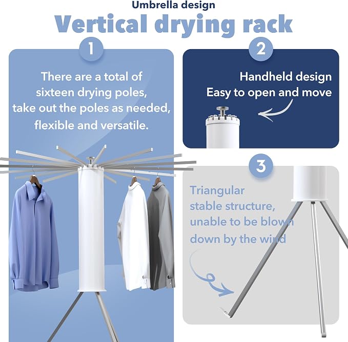 Heavy-Duty Aluminum Tripod Clothes Drying Rack, Reinforced Stable Design - Image 3