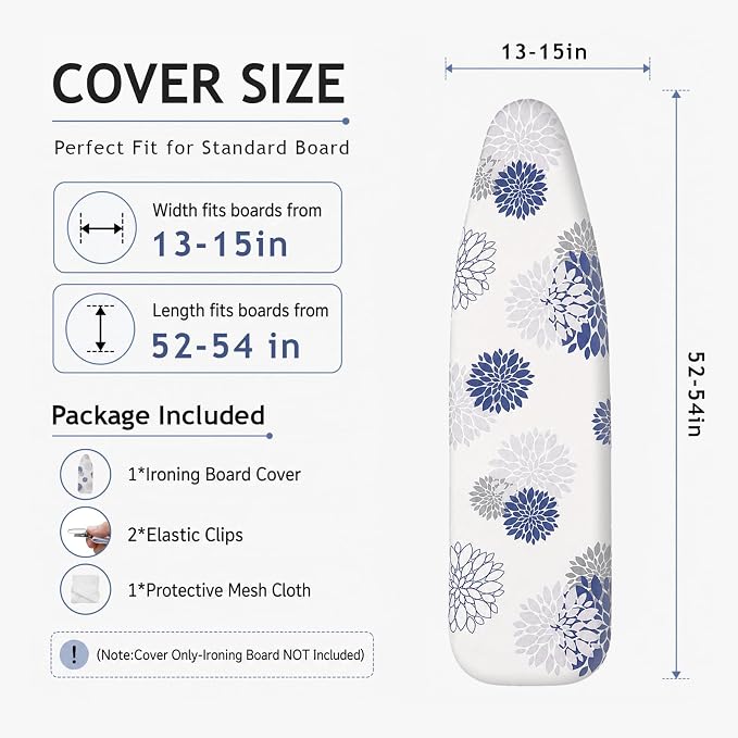 SheeChung Ironing Board Cover and Pad 15"x54", Thick Padding, Elastic Edge - Image 2