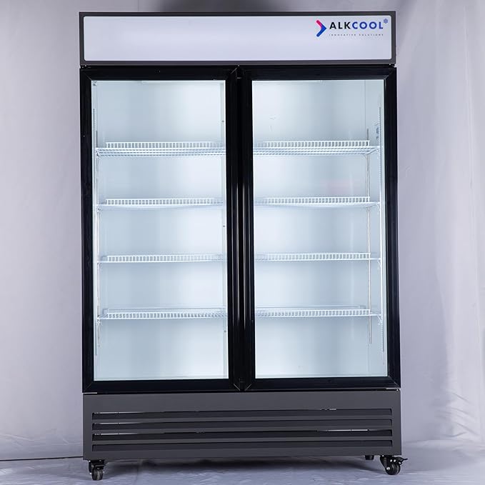 Commercial Beverage Refrigerator Display Fridge,Two Glass Door Upright Merchandiser Drink Cooler with LED Light Adjustable Shelves,46 Cu Ft,ETL Sanitation,(Wheels Included)