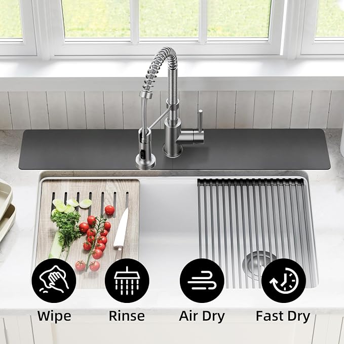 LOPNUR Cuttable Faucet Mat for Kitchen Sink, Extra Long 29 Inch, Dark Grey | - Image 8