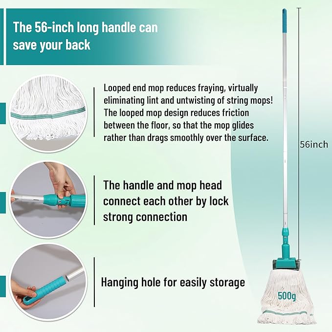 Press Wringer Combo Commercial Rectangular Mop Bucket on Wheels, 35-Quart, Yellow,Add One Commercial Mop and One Set Rubber Gloves