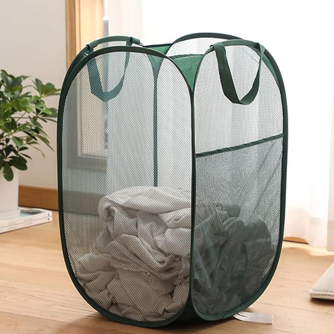 Pop Up Laundry Hamper Thick Mesh Collapsible Laundry Baskets, Large Side Pocket - Image 5
