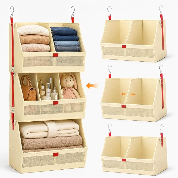 Hanging Closet Clothes Organizers and Storage Detachable 3 Tier Wider | Hanging by Unknown