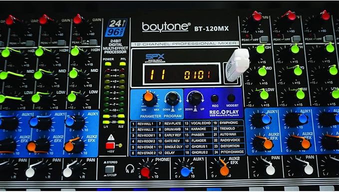 Boytone 12 Channel Bluetooth Studio Audio Mixer - DJ Sound Controller, USB MP3 Player, PC Recording, 96 KHZ, 11 Microphone Jack, 48V Phantom Power, 24BIT Digital Effect, Metal chassis, unpowered