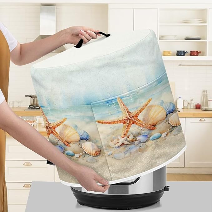 Dust Cover for 6 Quart Pressure Cooker Accessories, Dust Proof Easy to Clean Electric Appliance Cover Air Fryer Accessories with Pocket, Watercolor Starfish Seashell