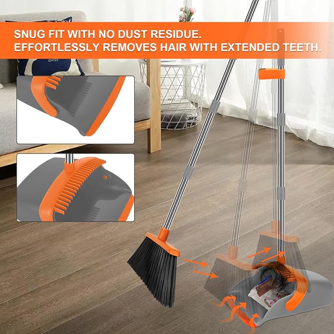 Broom and Dustpan Combo Set, Extended Reach Design, Built-in Comb Dustpan - Image 7