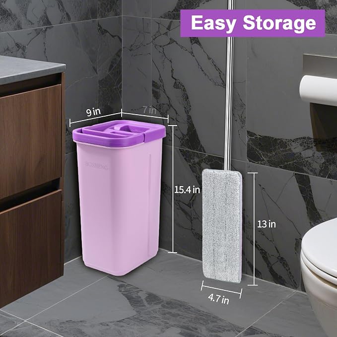 BOSHENG Mop and Bucket with Wringer Set, Hands Free Flat Floor Mop and Bucket - Image 6