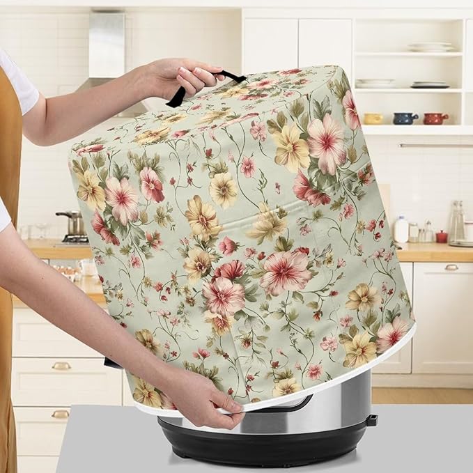 Floral Air Fryer Cover Washable Dust Cover for Kitchen Appliance Accessories for 8 Quart Pressure Cooker Air Fryer Rice Cooker Dust Protection with Storage Pockets