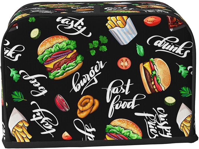 Funny Hamburger Fast Food 2 Slice Toaster Cover, Waterproof Toaster Dust Cover Bread Maker Protective For Small Kitchen Appliance Dining Room Home Table Decor Gifts