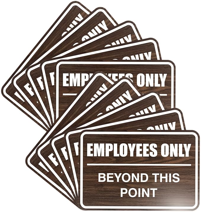 All Quality Classic Framed Employees Only Beyond This Point Wall or Door Sign | Easy to Install Business Signage - Large (Walnut) 10 Pack