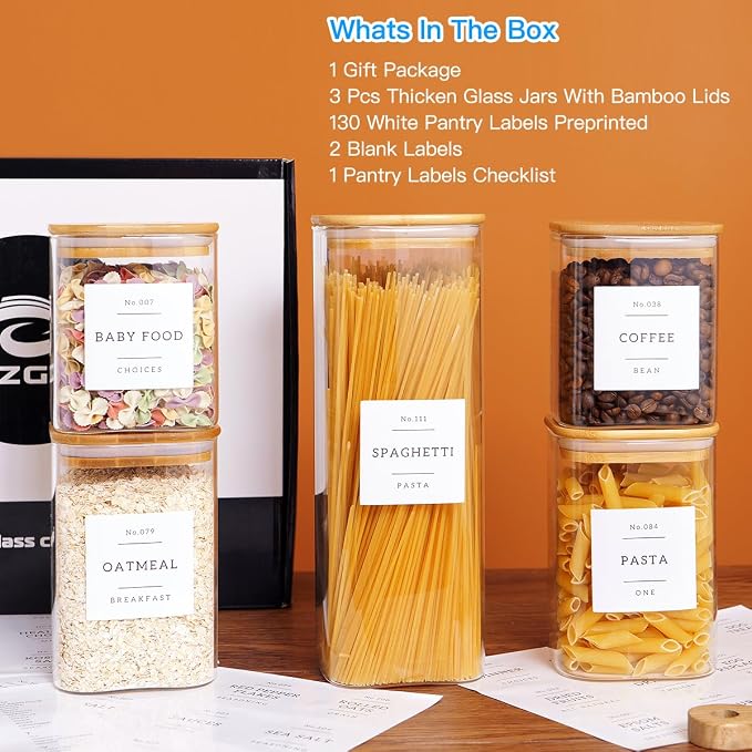 CZZGSM 5 Pack Square Glass Pantry Storage Containers - Image 2