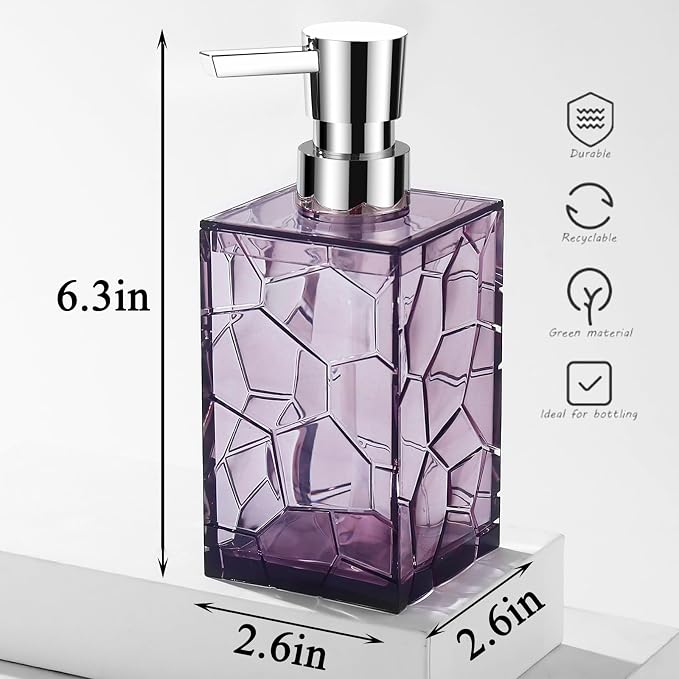 Clear Acrylic Pump Bottle Refillable Lotion Soap Dispenser 10oz Purple | - Image 5