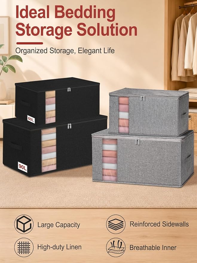 90L Rigid Structure King Size Comforter Storage Bag, 2 Pack, Stackable & - Image 2