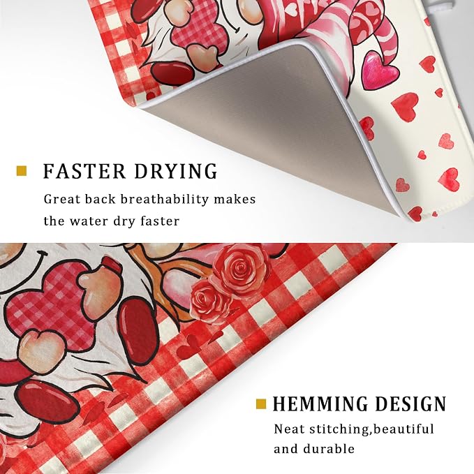 Love Gnome Dish Drying Mat 18"x24" Red Heart Microfiber Dish Drainer Rack Mat - Image 3