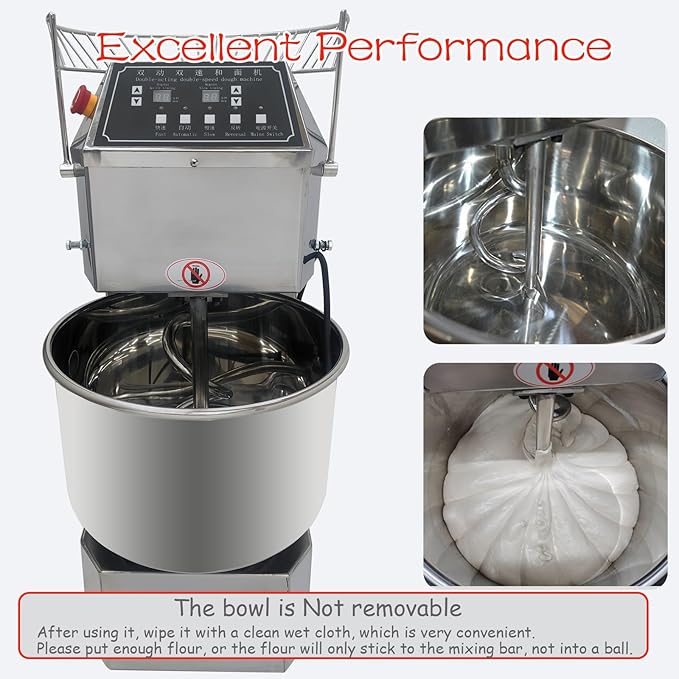 INTSUPERMAI Commercial Dough Mixer Machine 20QT Stand Flour Mixing Machine Electric Food Stand Mixer with Double Action Double Speed Spiral Mixing Time Setting 110V 20L Capacity