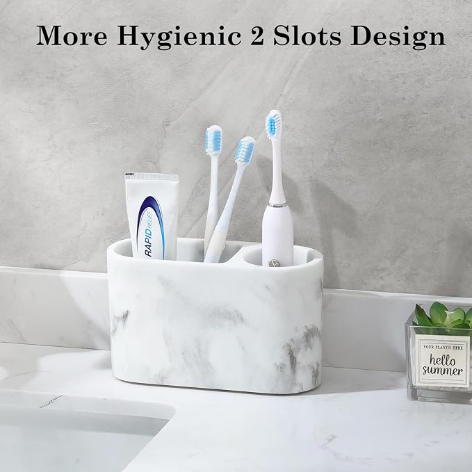 Luxspire 2 Slots Toothbrush and Toothpaste Holder, Gravel White | Resin - Image 3