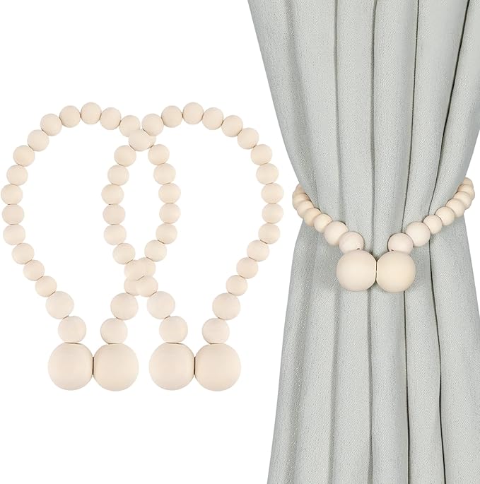KLOGTSIND Magnetic Curtain Tiebacks, 2 Pack Wood Bead Curtain Holdbacks by KLOGTSINDDirect