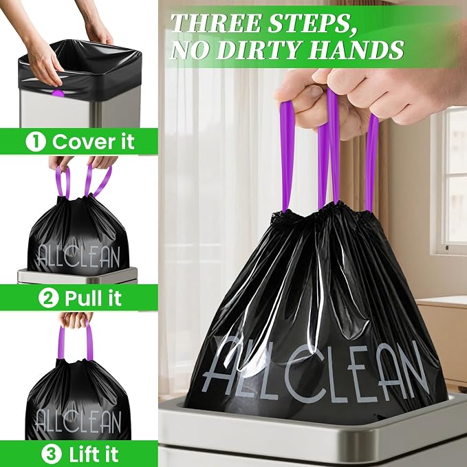 Trash Bags 15 Gallon Tall Kitchen Drawstring Garbage Bag Fit 13-15 Gal Bins | - Image 3