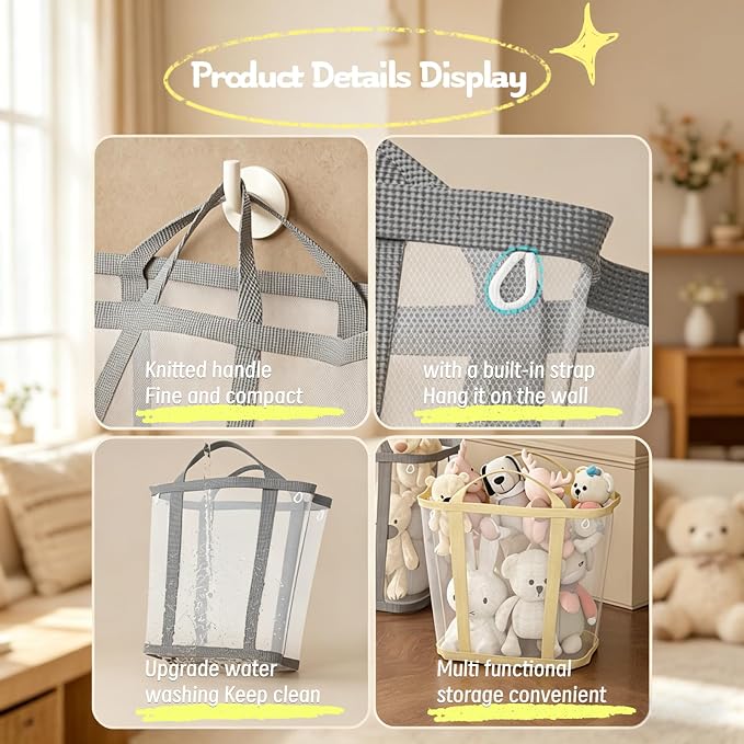Wall-Mounted Foldable Laundry Basket, Collapsible Mesh Laundry Hamper - Image 4