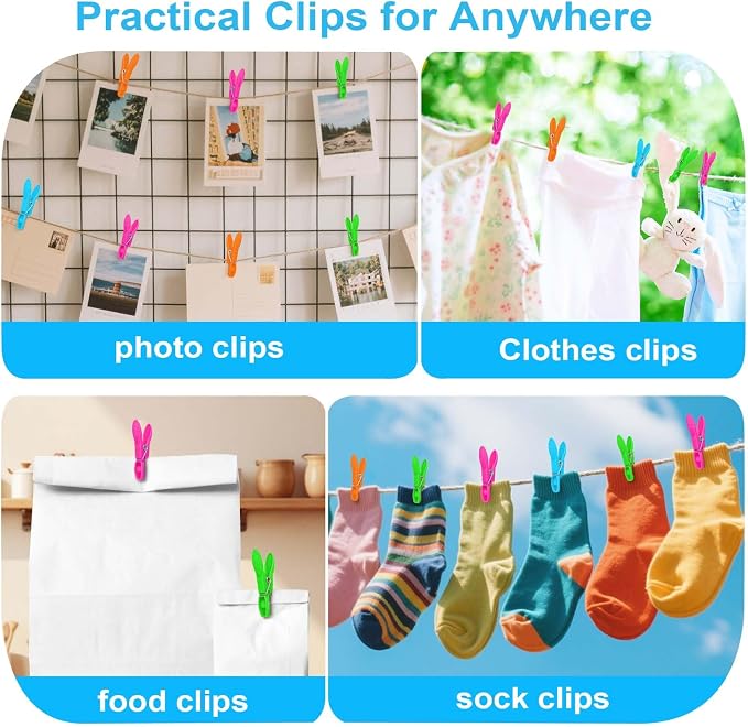 Clothes Pins, 48 Pack Colored Plastic Clothespins, Clothes Pins Heavy Duty - Image 8