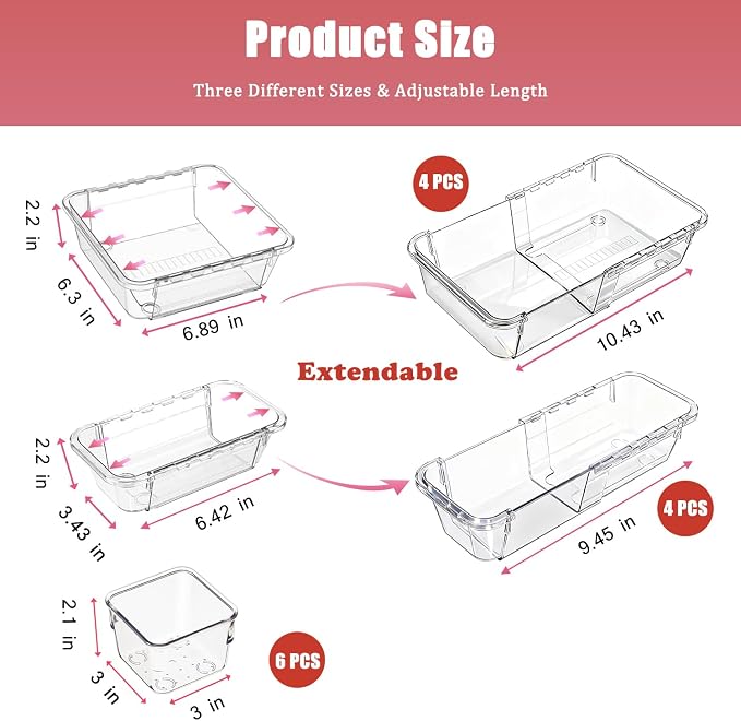 14 PCS Adjustable Clear Drawer Organizer Set - Image 3
