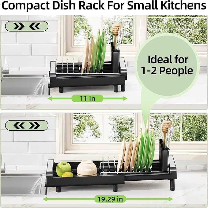TOOLF Small Dish Drying Rack, Expandable and Space-Saving, Matte Black | Mini - Image 2