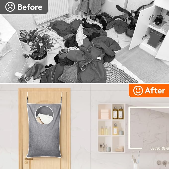 Lifewit 1 Pack Over Door Laundry Hamper, Collapsible Hanging, Light Gray - Image 7