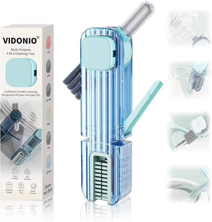 VIDONIO 4 in 1 Cup Lid Gap Cleaning Brush, Mutipurpose Tiny Silicone Cup Holder by VIDONIO