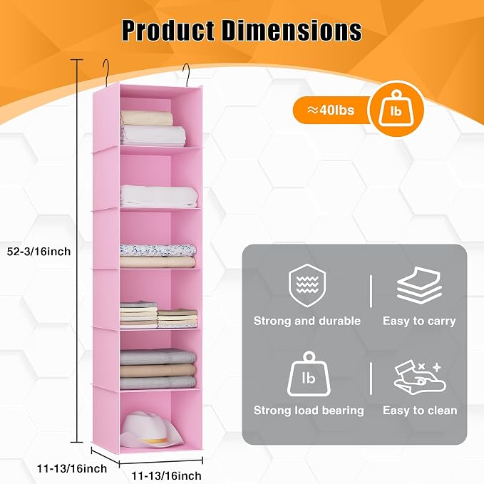 Hanging Closet Organizer 6-Shelf, Oxford Fabric Wardrobe Storage, shoes & - Image 3