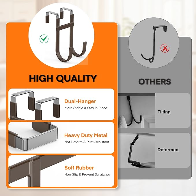 FYY Over the Door Hooks, Double-Hanger 2 Pack, Fits Doors 1 3/8" Brown | Heavy - Image 3