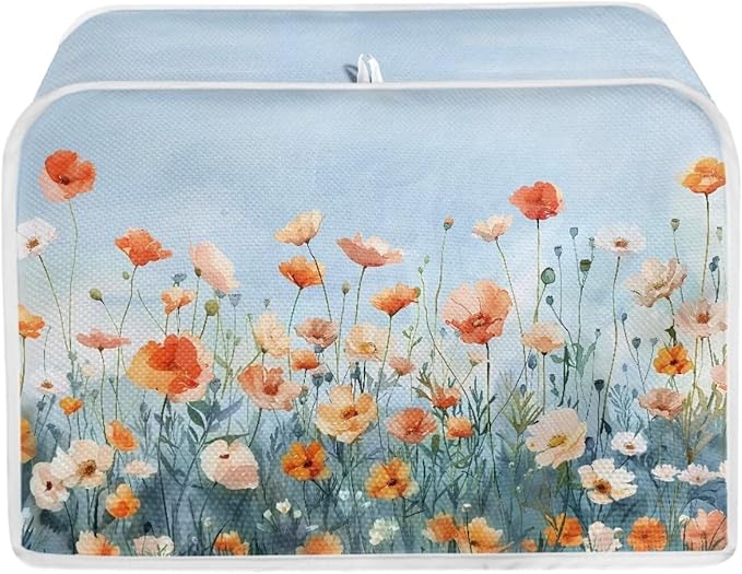 Blue Floral Bread Toaster Oven Dustproof Cover Heat-Resistant Universal Fits Most Standard 4 Slice Toasters Cloth with Fingerprint Protection