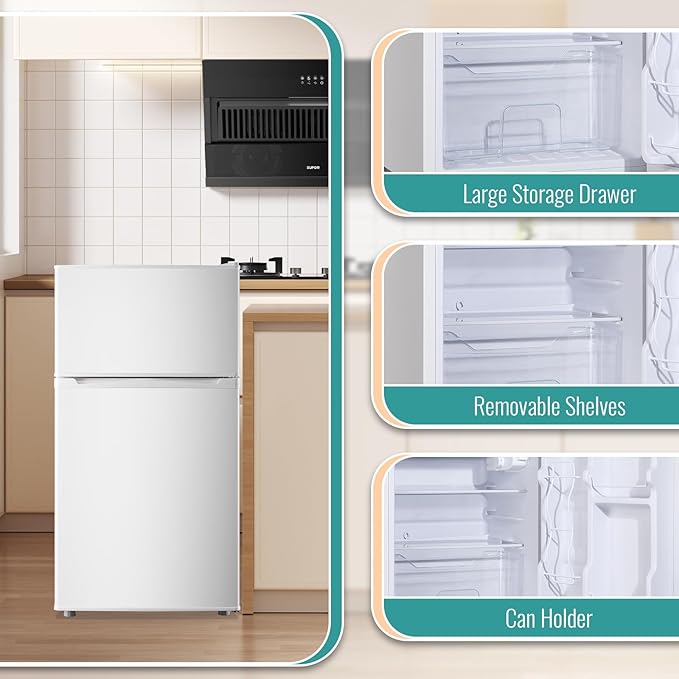 WANAI 3.5 Cu.Ft Mini Fridge Compact Refrigerator with Freezer, 7 Level Adjustable Thermostat Removable Shelves Small Refrigerator for Office Dorm Apartment Matte White