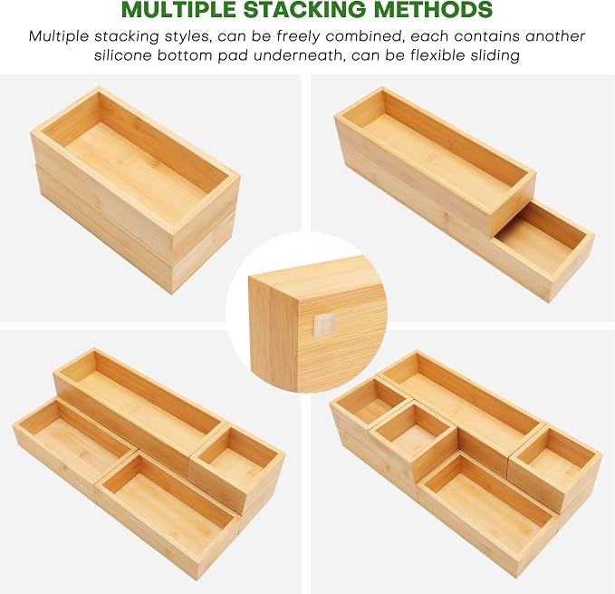 MapleGrace Bamboo Drawer Organizer Set, Storage Trays Containers - Image 3