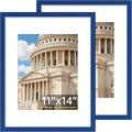 Vittanly 11x14 Picture Frame Set of 2, Solid Wood Frame for Wall Art Photo and Prints, Display Photo 8x10 with Mat or 11x14 without Mat, Royal Blue