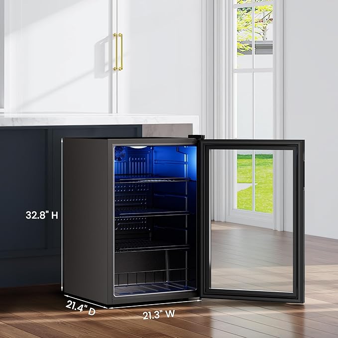 Yeego Beverage Refrigerator Cooler, 155 Cans Mini Fridge with Glass Door Beverage Fridge with Adjustable Shelves for Soda Beer or Wine, Beverage Cooler with Digital Temperature Control for Home Office