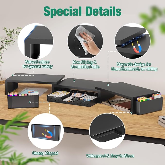 Desk Organizer and Accessories, Dual Computer Monitor Stand Riser - Image 3